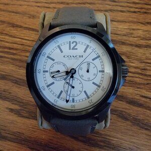 COACH Men's Quartz Watch, White Dial, Gray Leather Strap, 42mm, CA.94.2.95.1258